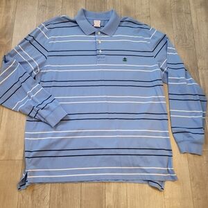 Brooks Brothers Men's Long sleeve polo Blue Stripe  XL Cotton 1/4 Button